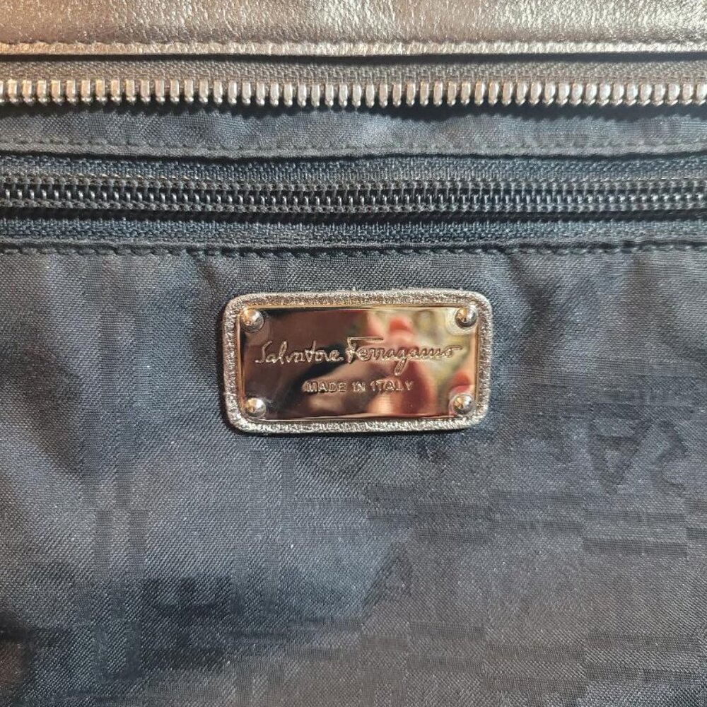 Salvatore Ferragamo-Metallic Leather UNIQUE Studded Hobo w/ Removable Strap - Picture 8 of 10